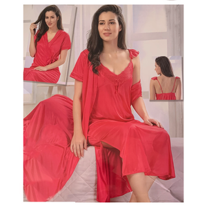 Coral / L (8-14) Luxury Satin Long Nightie with Robe The Orange Tags