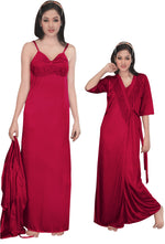 Charger l&#39;image dans la galerie, Women Strappy 2 Pcs Satin Long Nighty and Robe The Orange Tags
