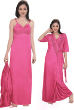 Load image into Gallery viewer, Light Pink / One Size: Regular Women Strappy 2 Pcs Satin Long Nighty and Robe The Orange Tags
