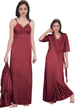 Charger l&#39;image dans la galerie, Onion Pink / One Size: Regular Women Strappy 2 Pcs Satin Long Nighty and Robe The Orange Tags
