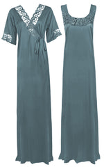 Load image into Gallery viewer, Silver / XXL Satin Plus Size 2pc Set Robe &amp; Nighty The Orange Tags
