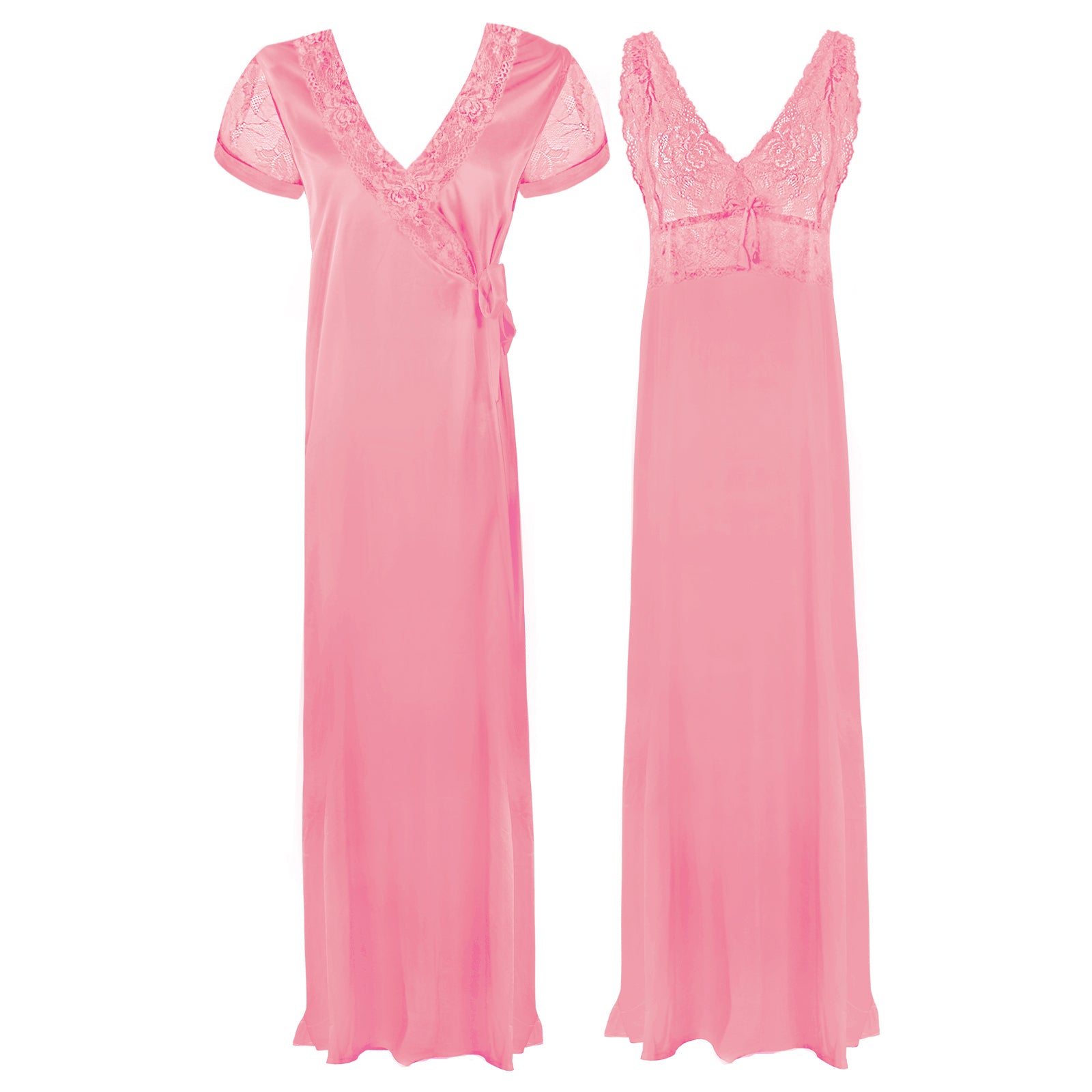 Baby Pink / One Size Satin 2 Pcs Nighty and Robe The Orange Tags