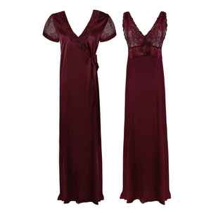 Deep Red / One Size Satin 2 Pcs Nighty and Robe The Orange Tags