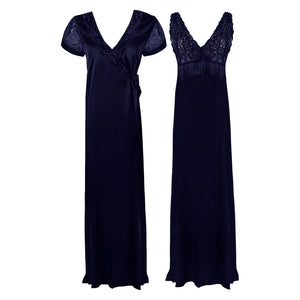 Navy / One Size Satin 2 Pcs Nighty and Robe The Orange Tags