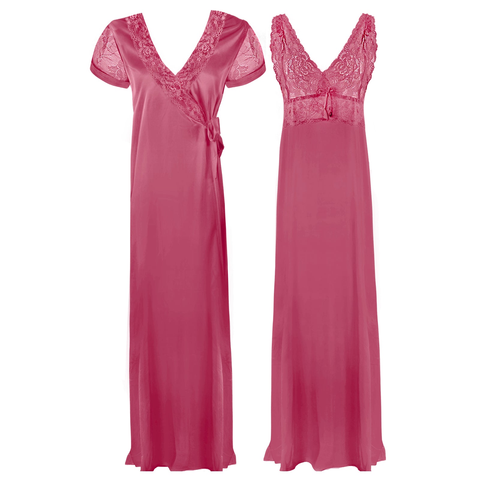 Pink / One Size Satin 2 Pcs Nighty and Robe The Orange Tags
