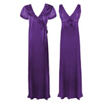 Načíst obrázek do prohlížeče Galerie, Dark Purple / One Size Satin 2 Pcs Nighty and Robe The Orange Tags
