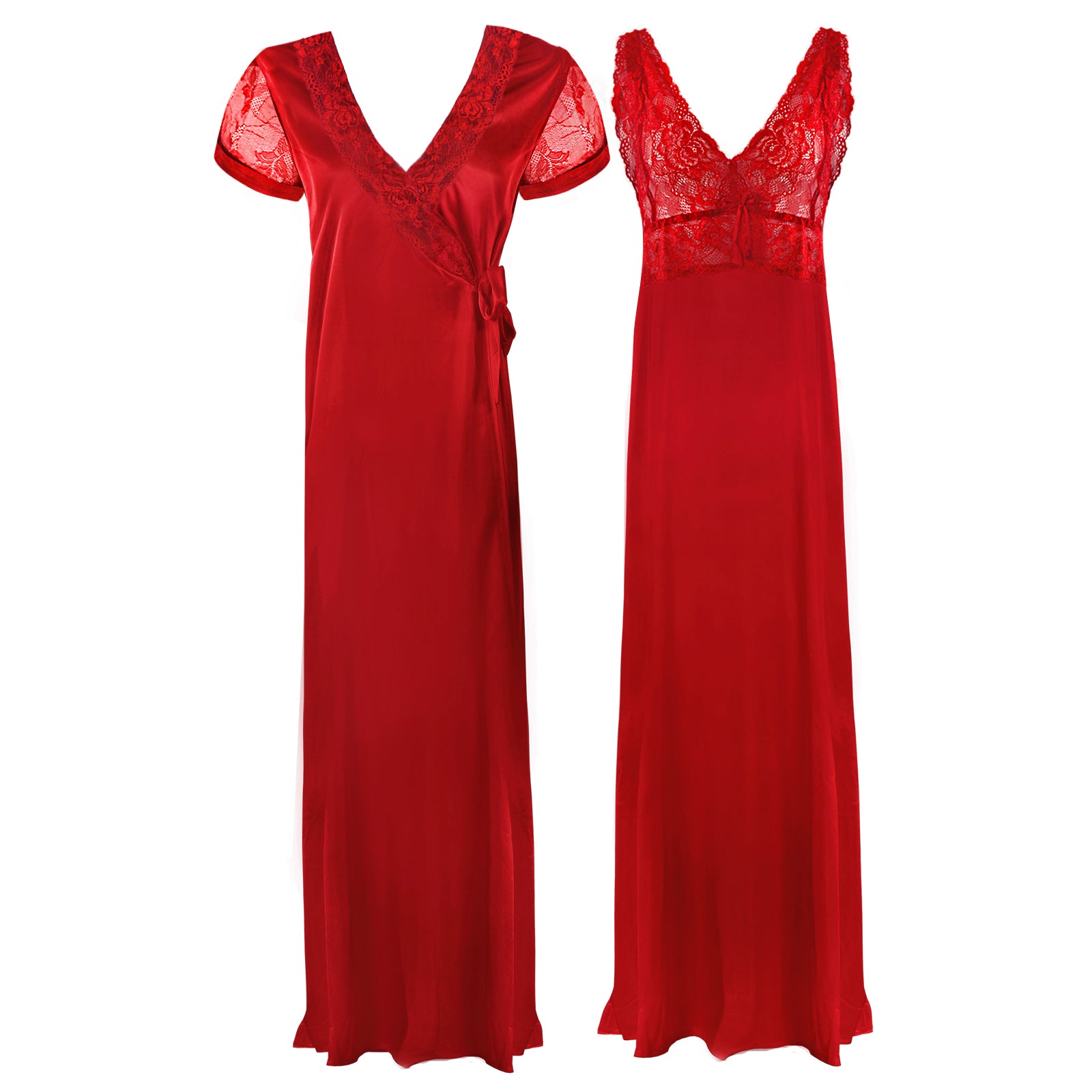 Red / One Size Satin 2 Pcs Nighty and Robe The Orange Tags