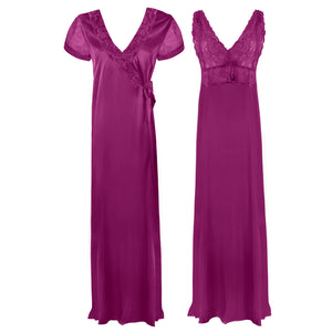 Wine / One Size Satin 2 Pcs Nighty and Robe The Orange Tags