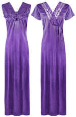 Load image into Gallery viewer, Light Purple / One Size Women Satin Long Nighty and Housecoat The Orange Tags
