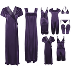 Load image into Gallery viewer, Dark Purple / One Size: Regular (8-14) Bridal 11 Piece Nightwear Set The Orange Tags
