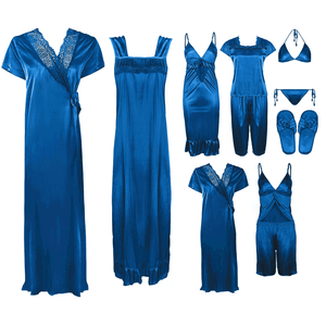 Royal Blue / One Size: Regular (8-14) Bridal 11 Piece Nightwear Set The Orange Tags
