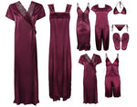 Load image into Gallery viewer, Wine / One Size: Regular (8-14) Bridal 11 Piece Nightwear Set The Orange Tags
