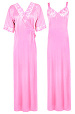 Afbeelding in Gallery-weergave laden, Baby Pink / XL Women Satin Nighty with Robe Nightdress The Orange Tags
