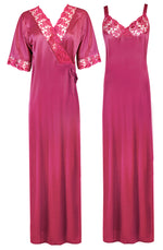 Charger l&#39;image dans la galerie, Pink / XL Women Satin Nighty with Robe Nightdress The Orange Tags

