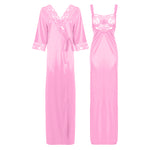 Load image into Gallery viewer, Baby Pink / L Satin Long Lace Nightie with Robe The Orange Tags
