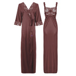 Charger l&#39;image dans la galerie, Brugundy / XXL Satin Long Lace Nightie with Robe The Orange Tags
