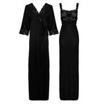 Afbeelding in Gallery-weergave laden, Black / L Satin Long Lace Nightie with Robe The Orange Tags
