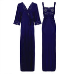 Charger l&#39;image dans la galerie, Navy / L Satin Long Lace Nightie with Robe The Orange Tags
