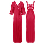 Afbeelding in Gallery-weergave laden, Fuchsia / L Satin Long Lace Nightie with Robe The Orange Tags

