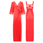 Load image into Gallery viewer, Coral Pink / L Satin Long Lace Nightie with Robe The Orange Tags
