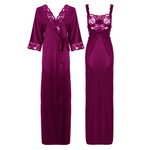 Charger l&#39;image dans la galerie, Dark Wine / L Satin Long Lace Nightie with Robe The Orange Tags
