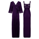 Load image into Gallery viewer, Dark Purple 1 / L Satin Long Lace Nightie with Robe The Orange Tags
