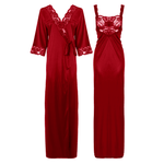 Charger l&#39;image dans la galerie, Deep Red / L Satin Long Lace Nightie with Robe The Orange Tags
