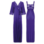 Load image into Gallery viewer, Purple / L Satin Long Lace Nightie with Robe The Orange Tags
