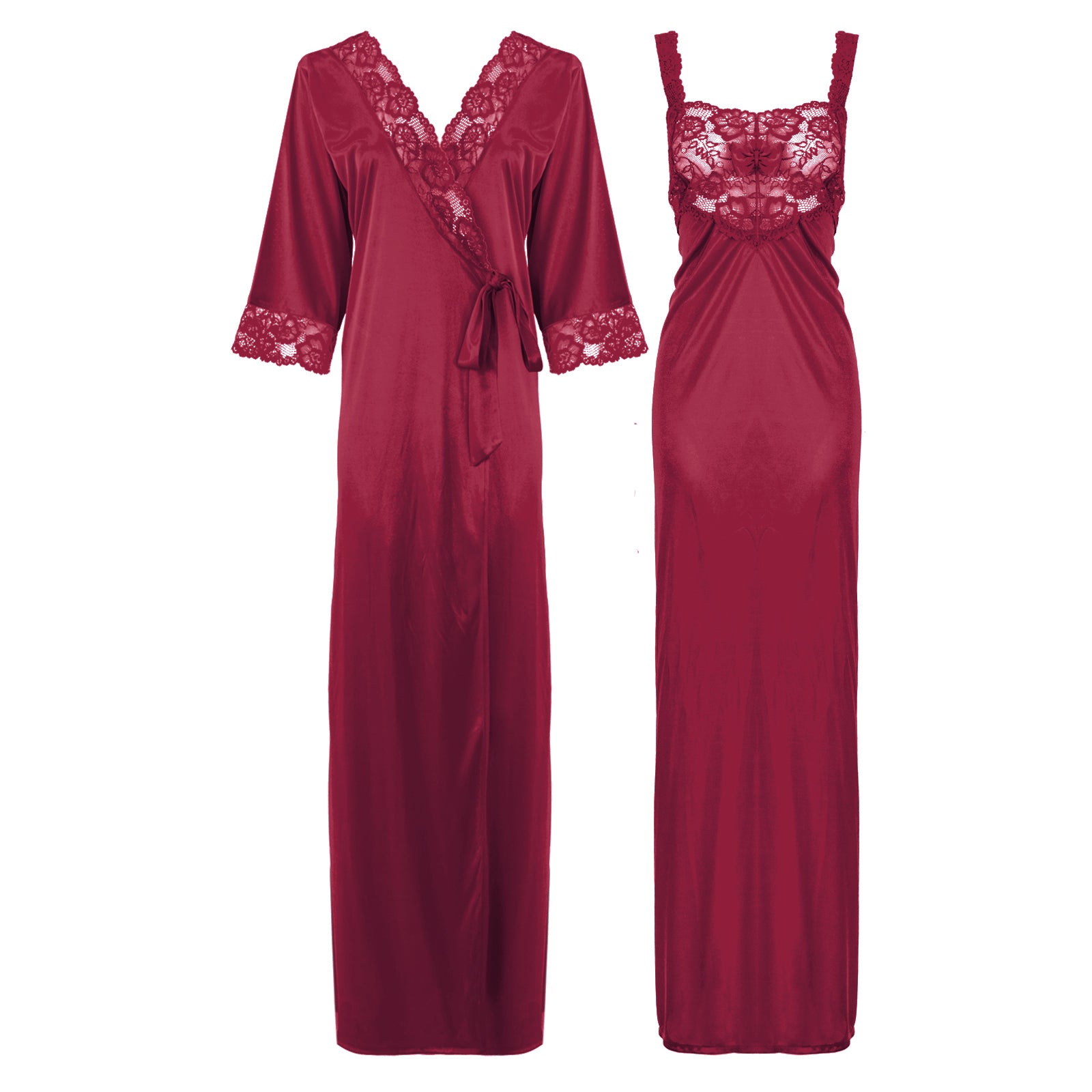 Rosewood / XXL Satin Long Lace Nightie with Robe The Orange Tags