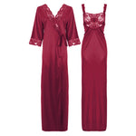 Load image into Gallery viewer, Rosewood / XXL Satin Long Lace Nightie with Robe The Orange Tags
