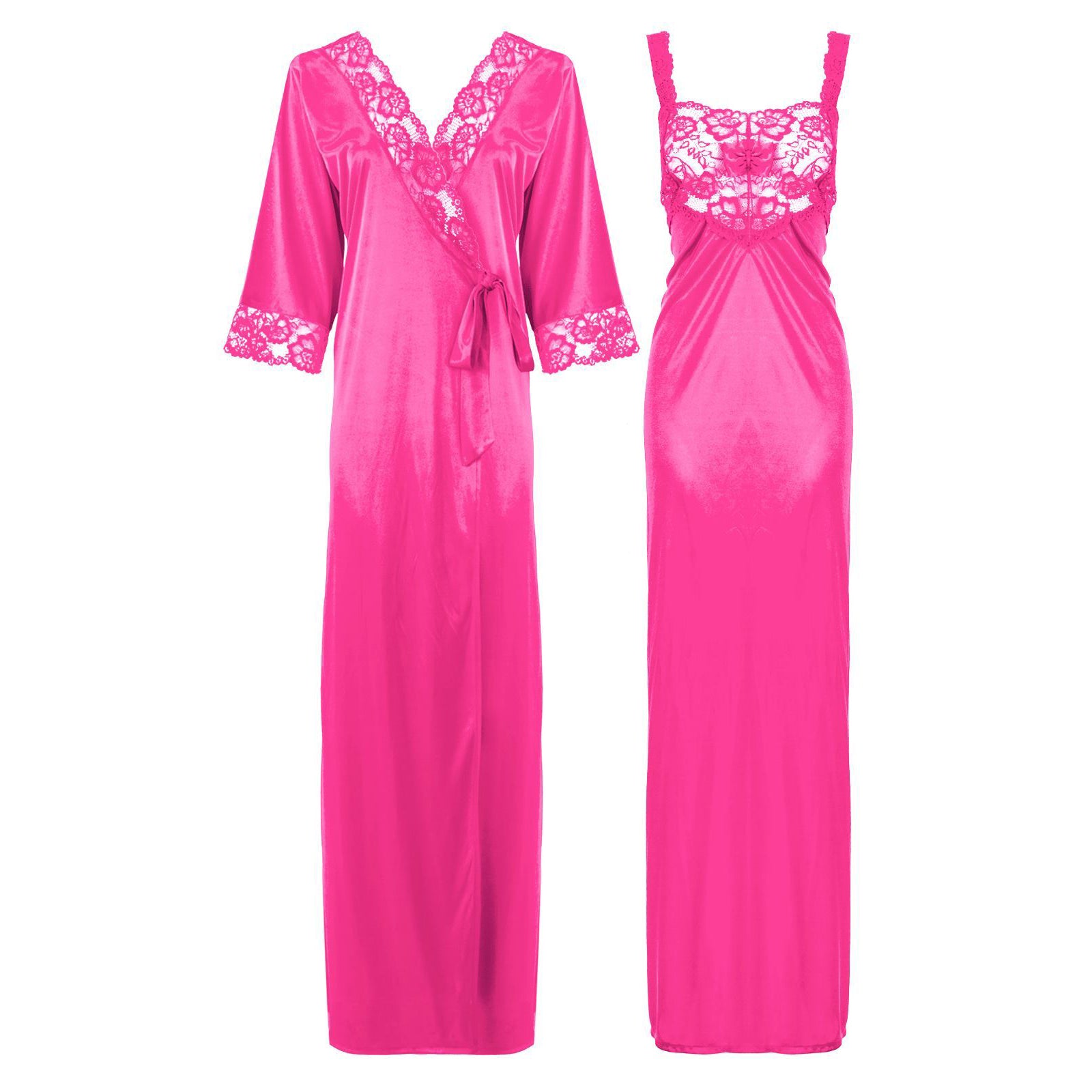 Rose / L Satin Long Lace Nightie with Robe The Orange Tags