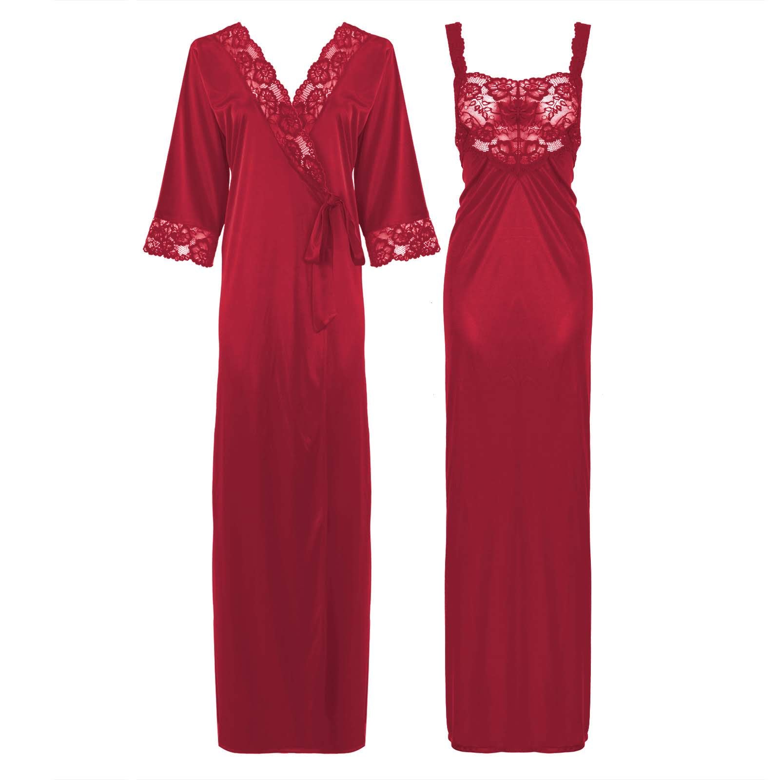 Ruby / L Satin Long Lace Nightie with Robe The Orange Tags