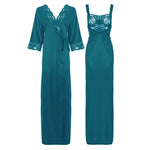 Afbeelding in Gallery-weergave laden, Teal / L Satin Long Lace Nightie with Robe The Orange Tags
