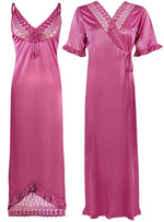 Afbeelding in Gallery-weergave laden, Pink / One Size Women Satin Nighty With Robe 2 Pcs Set The Orange Tags
