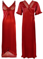 Afbeelding in Gallery-weergave laden, Red / One Size Women Satin Nighty With Robe 2 Pcs Set The Orange Tags
