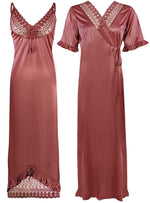Afbeelding in Gallery-weergave laden, Women Satin Nighty With Robe 2 Pcs Set The Orange Tags
