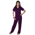 Load image into Gallery viewer, Dark Purple / One Size 3 Pcs Satin Pyjama Set with Bedroom Slippers The Orange Tags
