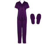 Načíst obrázek do prohlížeče Galerie, Dark Purple / One Size Satin Pyjama Set With Bedroom Sleepers The Orange Tags
