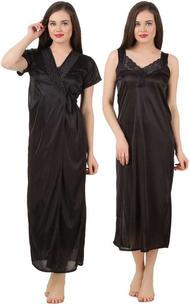 Black / One Size Ava Satin Nightdress and Robe Set The Orange Tags