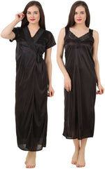 Charger l&#39;image dans la galerie, Black / One Size Ava Satin Nightdress and Robe Set The Orange Tags
