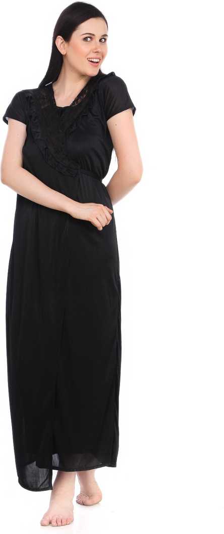 Black / One Size Olivia Satin Nightdress & Dressing Gown Set The Orange Tags
