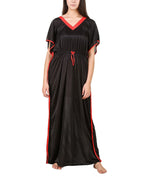 Load image into Gallery viewer, Black Solid Batwing Sleeve Satin Dress Kaftan The Orange Tags
