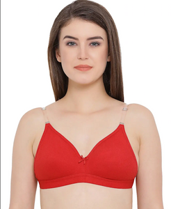 Red / 34B / B Push Up Padded Bra Strapless Multiway Transparent Clear Back Straps Bras The Orange Tags