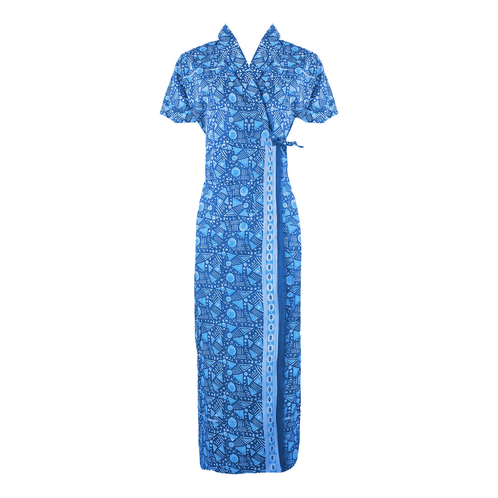 Blue Triangle Print / One Size NEW WOMEN 100% COTTON SUMMER DRESSING GOWN ROBE LADIES BATH ROBE The Orange Tags