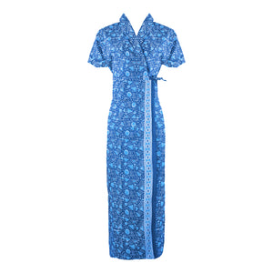 Blue Triangle Print / One Size NEW WOMEN 100% COTTON SUMMER DRESSING GOWN ROBE LADIES BATH ROBE The Orange Tags