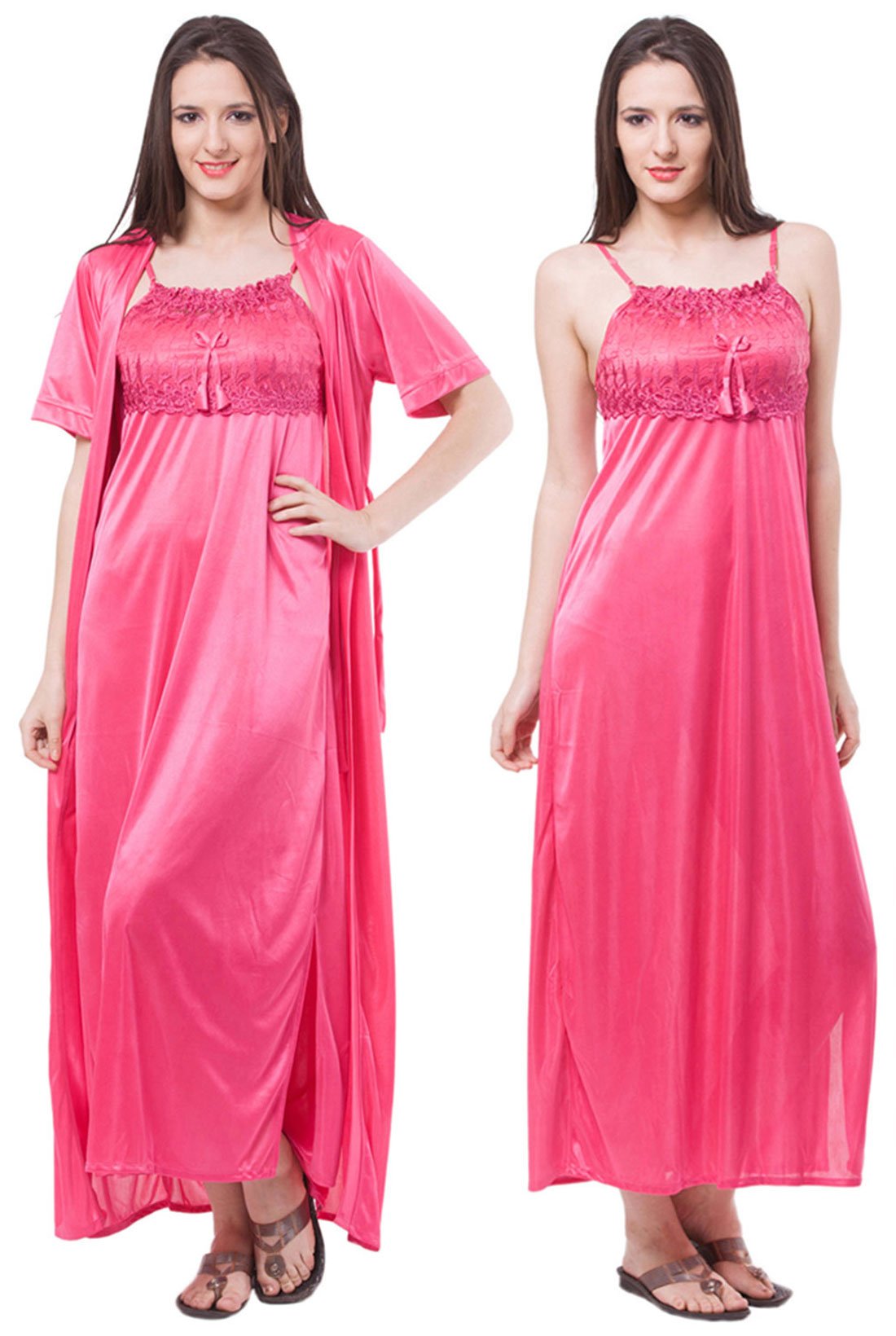 Pink / One Size Aria Satin Nightdress and Robe Clearance The Orange Tags