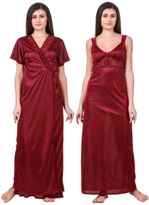 Deep Red / L Grace Plus Size Satin Nightwear Set Clearance The Orange Tags