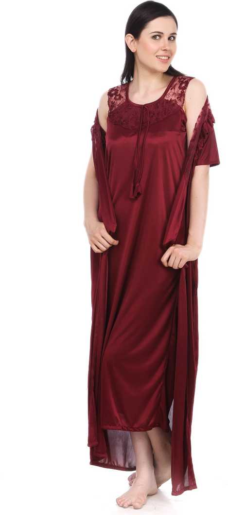 Deep Red / One Size Olivia Satin Nightdress & Dressing Gown Set The Orange Tags