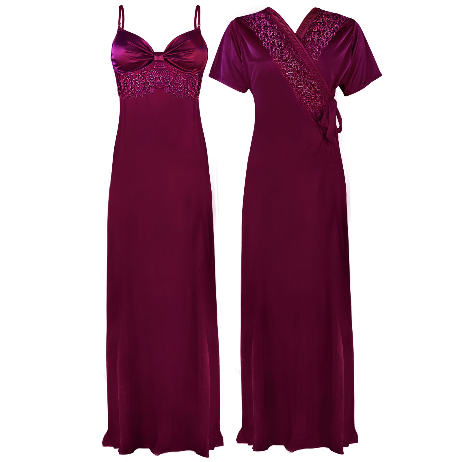 Dark Purple / One Size The Orange Tags Women Satin LACE Long Nightdress Ladies Nighty Chemise Embroidery Detailed The Orange Tags