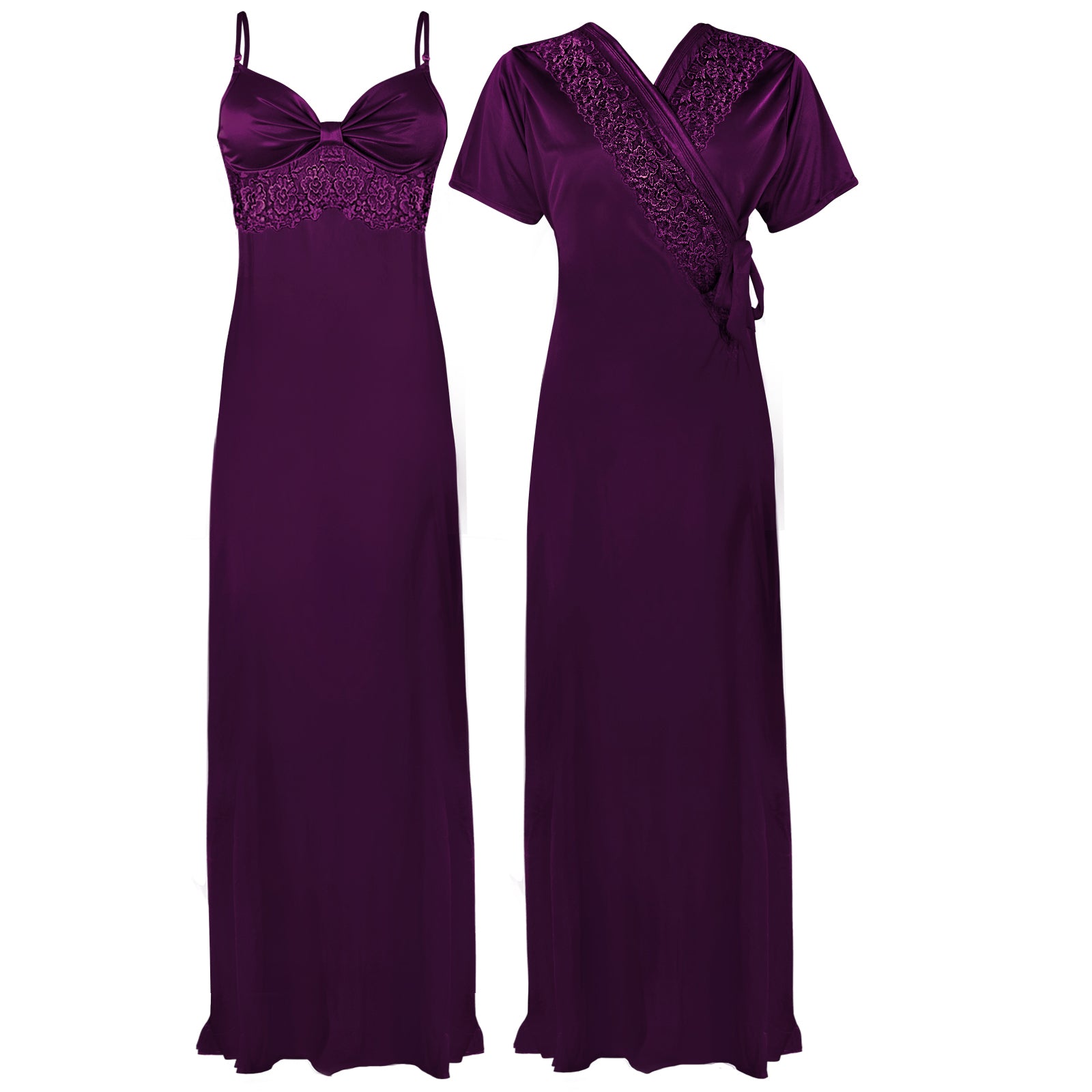 Dark Purple 1 / One Size The Orange Tags Women Satin LACE Long Nightdress Ladies Nighty Chemise Embroidery Detailed The Orange Tags